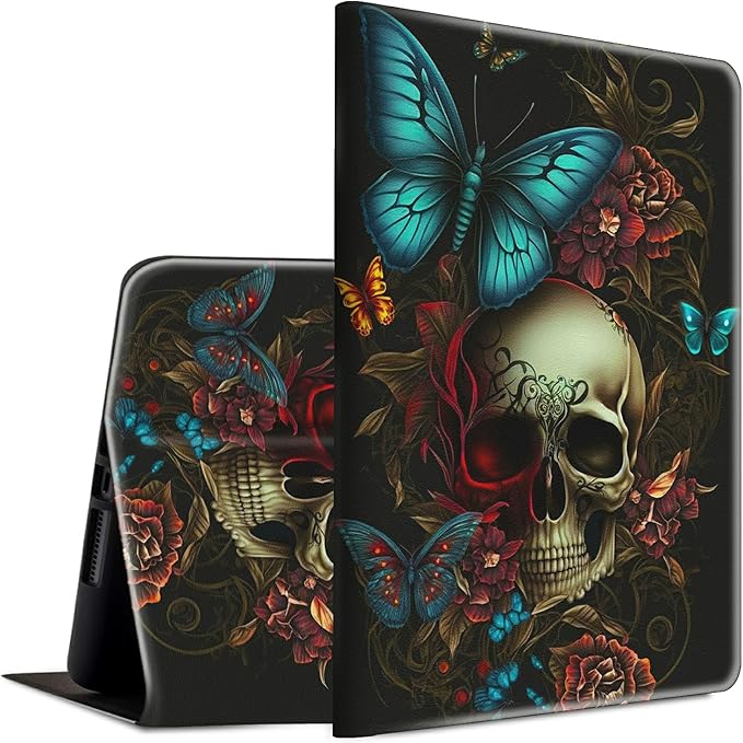 Case for Kindle Paperwhite 12th Generation &amp Kindle Colorsoft Signature Edition 2024 7 inch Lightweight Smart Case Adjustable Stand Protective Cover with Auto Wake/Sleep - Blue Butterfly Skull
