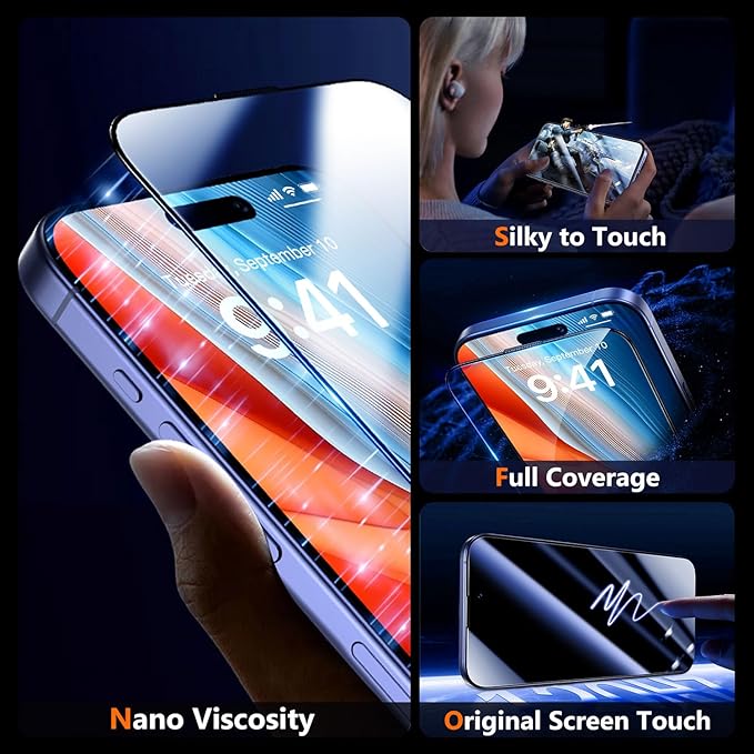 UniqueMe for iPhone 15 Plus / 16 Plus Screen Protector - [Military Grade Shatterproof &amp 9H+ Hardness] Tempered Glass Full Coverage Protection Easy Installation 2 Packs