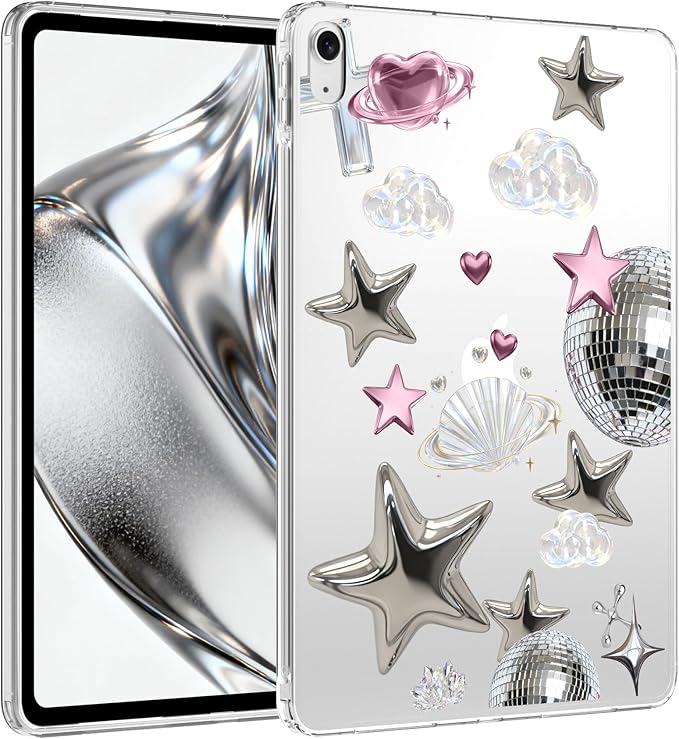 for iPad Air 13 (M3) 2025/ (M2) 2024Preppy Shiny Star Crystal Clear CaseSlim Lightweight Anti-Scratch Soft TPU Bumper Hard Acrylic Back Cover for Women