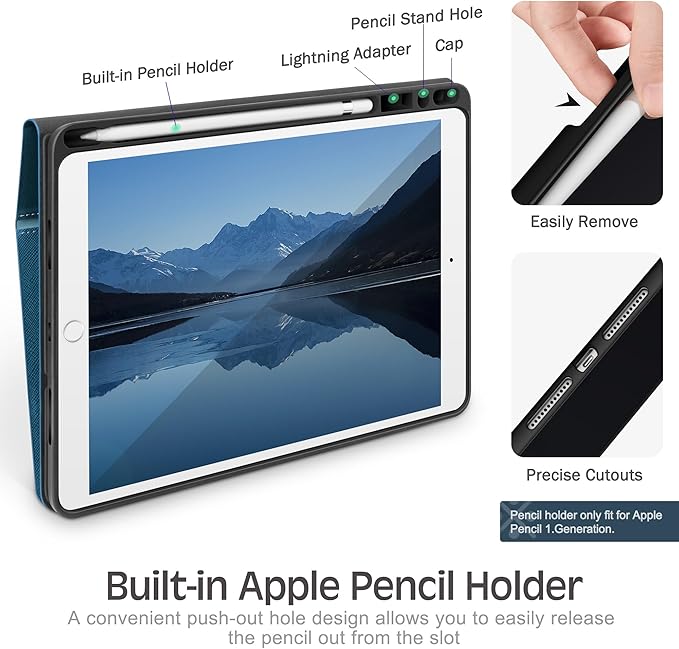 KingBlanc Case for iPad Air (3rd Generation) 10.5 2019 / iPad Pro 10.5 inch 2017 Case with Apple Pencil Holder Vegan Leather Smart Cover Auto Sleep/Wake Multi-Angle Folding Blue