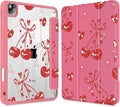Mektron Case for iPad Pro 11 inch (4th 3rd 2nd &amp 1st Gen) 2022 2021 2020 2018 Buit in Pencil Holder with Shockproof Cover Clear Shell + Trifold Stand + Auto Wake/Sleep Cherries Bows C388