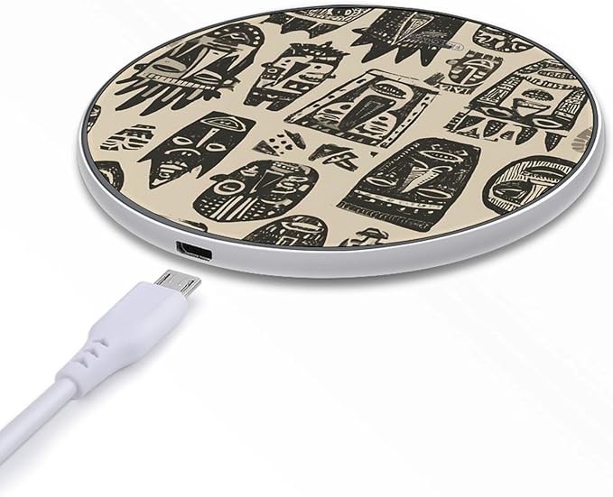African Tribal Masks Phone Charger Magnetic Charging Pad Anti-Slip with USB Cable