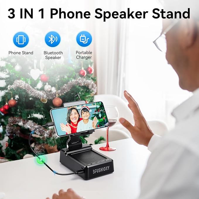 Father's Day Gifts for Dad Birthday Gifts for Men Women Cell Phone Stand with Bluetooth Speaker with 5000mAh Charger HD Surround Sound for Desk