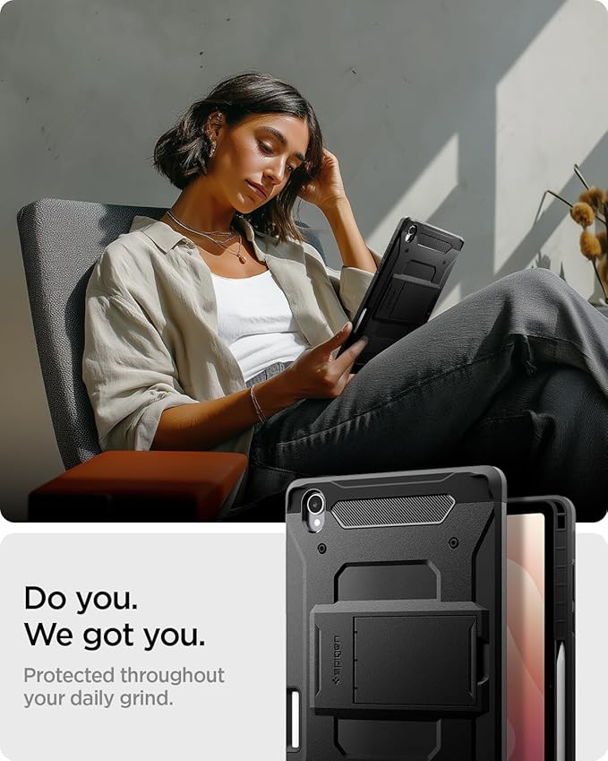 Spigen for Galaxy Tab S11 Case (2025) Tough Armor Pro Protective Hard Shell with Kickstand and Built-in S Pen Holder Drop-Proof Dual-Layer Protection 11 Inch Black