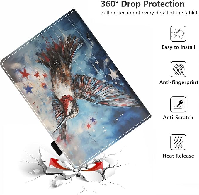 Case for All-New Amazon Kindle Fire HD 10 &amp 10 Plus Tablet 10.1 (13th/11th Generation 2023/2021 Release) - PU Leather Folio Case with Smart Auto Wake/Sleep Watercolor Hummingbird