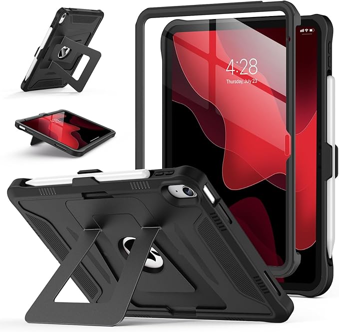 Soke Case for iPad (A16) 11th Generation 11-Inch 2025 /10th Generation 10.9-Inch 2022 with Screen Protector and Multi-Angle Kickstand Rugged Full Body Heavy Duty Protective Cover - Dark Black
