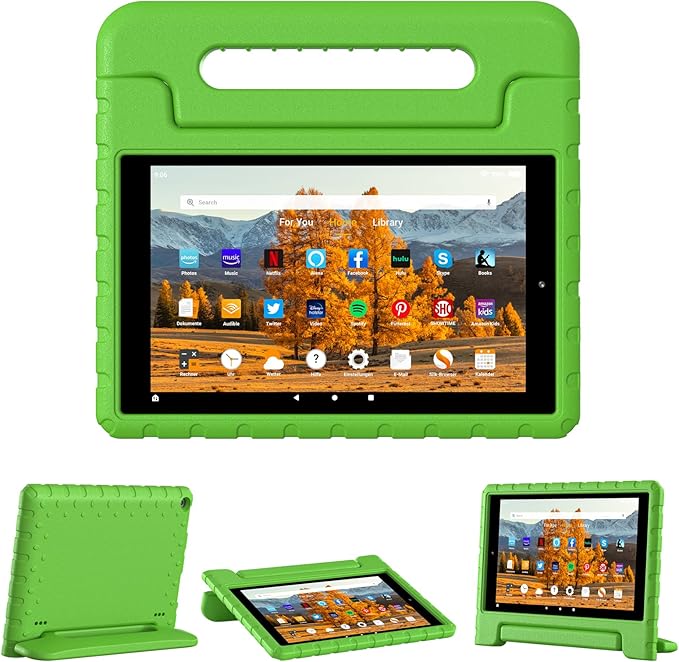 Kids Case for Amazon Kindle Fire HD 10 5th/7th/9th Generation 2015/2017/2019 Released Shockproof Protective Tablet Cases with Adjustable Handle Stand Green