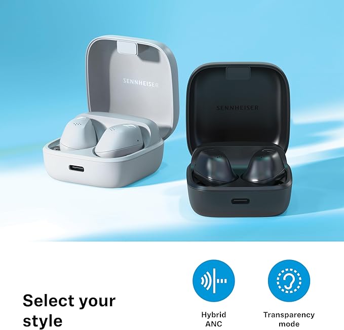 Sennheiser ACCENTUM True Wireless Earbuds - Crystal-Clear Sound with Hybrid ANC Ergonomic Design 28-Hour Battery Life Touch Interface Black