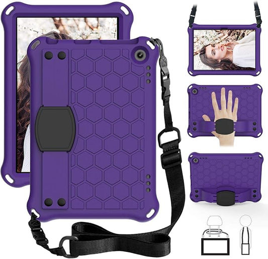 Bumper Case for Fire HD 8/Plus 10th Gen (2020 Only) Techcircle Shockproof Hand Belt Stand Cover Kids EVA Foam Honeycomb Protective Case with Shoulder Strap Handle Light Cover Purple