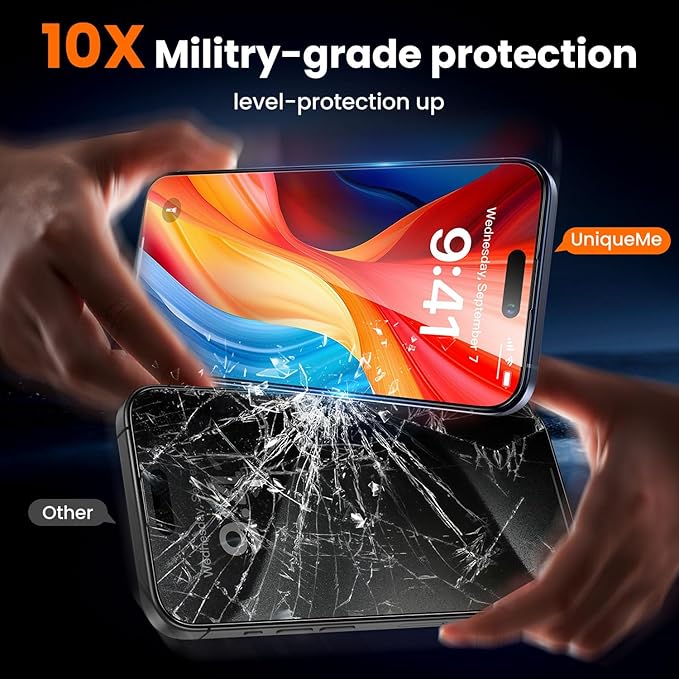 UniqueMe for iPhone 14 Screen Protector - [Military Grade Shatterproof &amp 9H+ Hardness] Screen Protector 14 Tempered Glass Full Coverage Protection Easy Installation 2 Packs