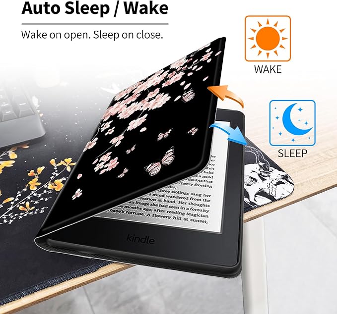 Case for All-New 7 Kindle Paperwhite 12th Gen 2024 &amp Kindle Colorsoft Signature EditionPU Leather Cover with Auto Sleep Wake FeaturePink Cherry Blossoms