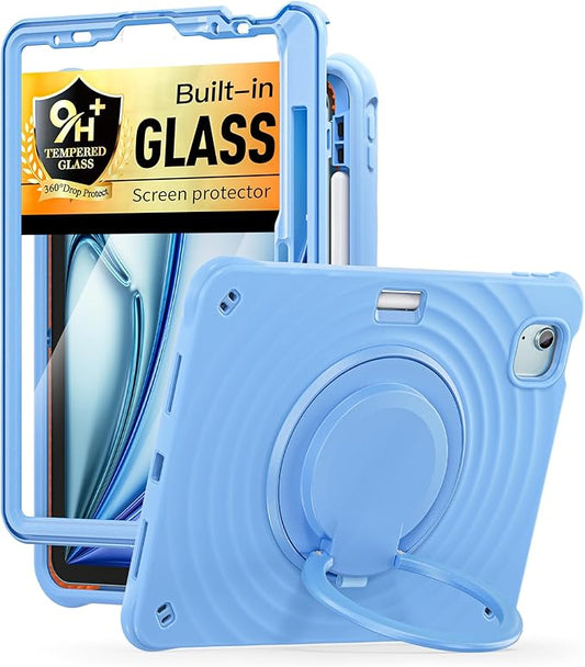 BATYUE Case for iPad Air 11 inch M4 (2026)/M3 (2025)/M2 (2024) iPad Air 5th/4th 10.9 inch(2022/2020) iPad Pro 11 4th/3rd/2nd/1st with Class Screen ProtectorKickstand &amp Pencil HolderSkyBlue