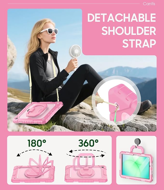 Cantis Case for Samsung Galaxy Tab A11 Plus 11 Inch 2026 (SM-X230/X236/X238) Shockproof Case for Tab A11+ with Screen Protector/Rotating Stand/Pen Holder/Shoulder Strap Pink+LP+Pink