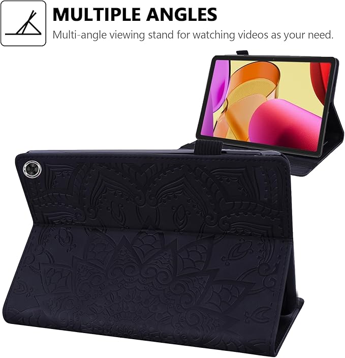 Case for Amazon Fire Max 11 (2023) Techcircle Stylish Mandala Embossed PU Leather Folio Stand Soft TPU Back Cover Slim Lightweight Elastic Band Protective Case with Pen Holder &amp Card Slots Black