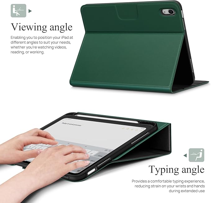 auaua Case for iPad (A16) 11th Generation 11 Inch 2025 iPad 10th Generation 10.9 Inch 2022 with Pencil Holder and Pocket Typing Angle Muti-Stand Magnetic Closure Auto Sleep/Wake (Green)