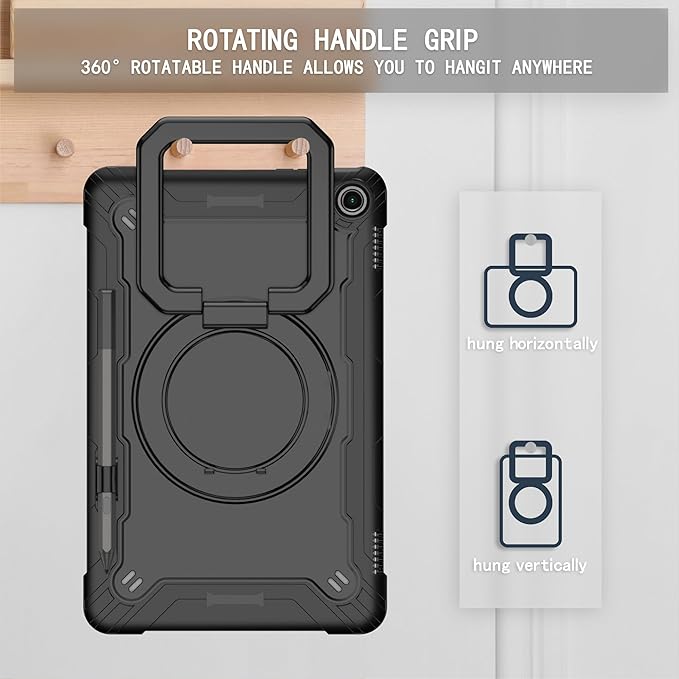 Case for Amazon Fire Max 11 inch Tablet (13th Generation 2023 Release) Hybrid Shockproof 360 Rotating Multi-Functional Ring Stand Case with Shoulder Straps (Black/Black)