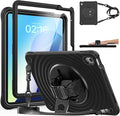Case for iPad (A16) 11th/10th Generation 11''/10.9'' (2025/2022) with HD Screen Protector Strong Military-Grade Full-Body Shockproof Protection 360° Rotate Hand Strap/Stand Black