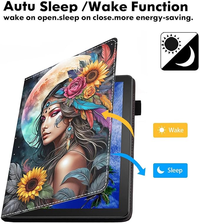 Case for Amazon Fire HD 10/HD 10 Plus Tablet 10.1 (13th/11th Generation 2023/2021 Release) Slim PU Leather Cover with Card Slot &amp Auto Wake/Sleep Native American Indian Girl