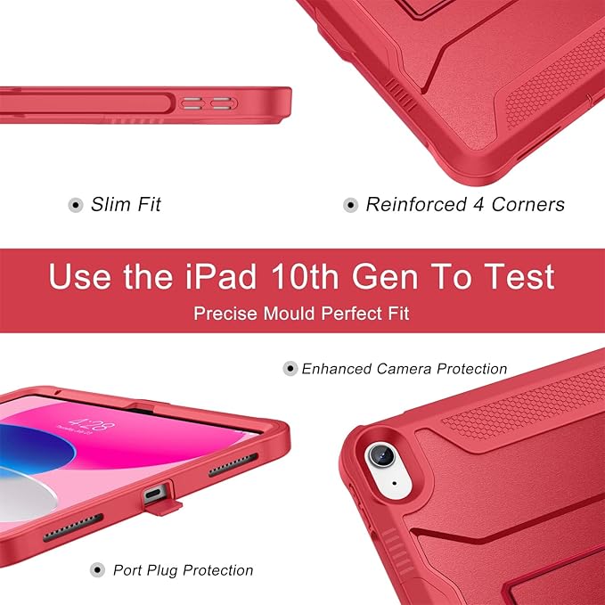Soke Case for iPad (A16) 11th Generation 11-inch 2025 iPad 10th Generation 10.9-inch 2022 with Built-in Screen Protector and Kickstand Rugged Full Body Protective Cover - Burgundy Red