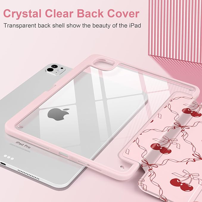 DONGKE for iPad Pro 11-Inch Case (M5 2025 / M4 2024) 6th/5th Generation [Auto Sleep/Wake &amp Pencil Pro Holder] Clear Acrylic Back Smart Trifold Stand Cover Ribbon Swirl