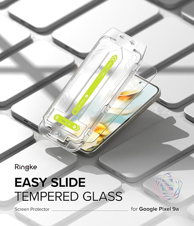 Ringke Easy Slide [Super Easy to Install] Compatible with Google Pixel 9a Screen Protector Case Friendly 9H Hardness Tempered Glass with Simple installation Tool - 2 Pack