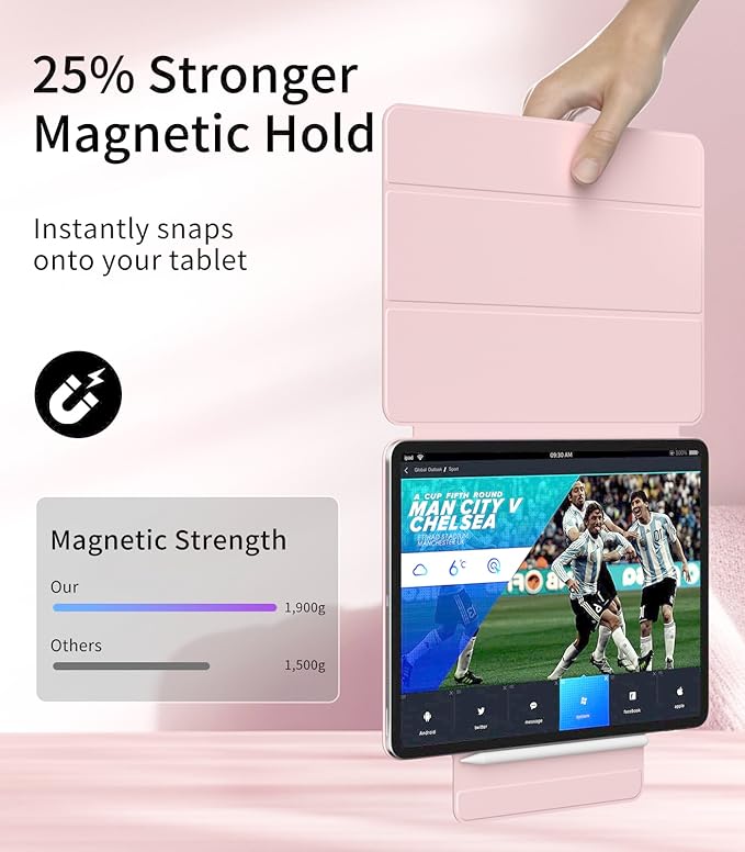 Magnetic Case for iPad Air 13 Inch M3/M2 (2025/2024) iPad Pro 12.9 inch 6th/5th Generation (2022/2021) | Auto Sleep/Wake | Pencil Pro &amp USB-C | Non-Slip PU Leather Protective Cover Pink