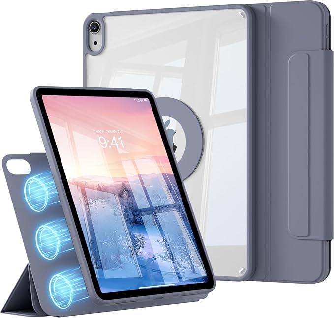 Hybrid Case for iPad A16 11th/10th Generation 2025/2022 (11/10.9) with Clasp Magnetic Detachable Trifold Stand Portrait/Landscape Angle Clear Protective Case Auto Wake/Sleep Purple