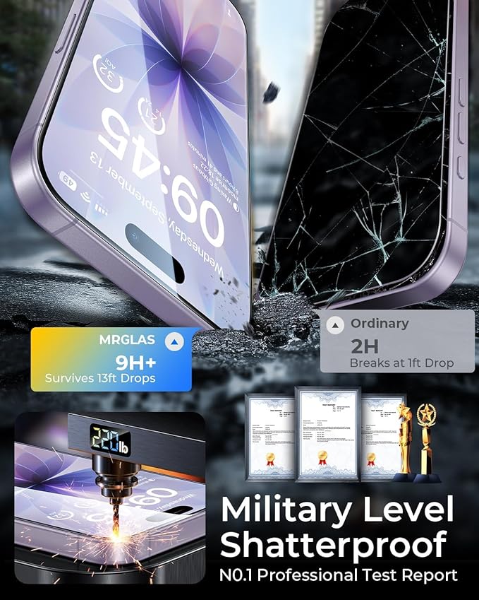 MRGLAS TOP 9H+ Glass 2+2 Packs for iPhone 17 Privacy Screen Protector with Camera Lens Protector [Zero Bubble][10X Military Protection] 17 Tempered Glass 6.3 Full Edge CoverageCase-Friendly
