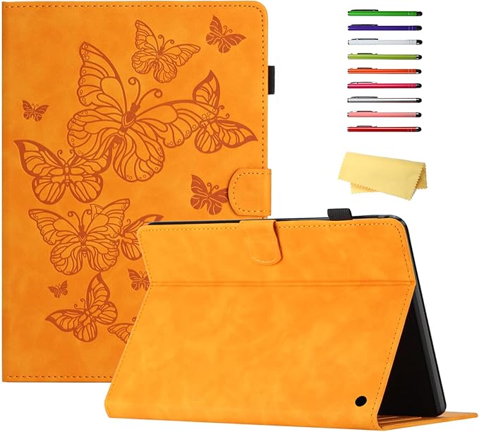 Case for Amazon Kindle Fire HD 8 &amp Fire HD 8 Plus (12th/10th Gen 2024/2022/2020) 8 with Stand/Pencil Holder [Auto Sleep/Wake] UUcovers Embossed Magneic Smart Folio Cover Yellow Butterfly