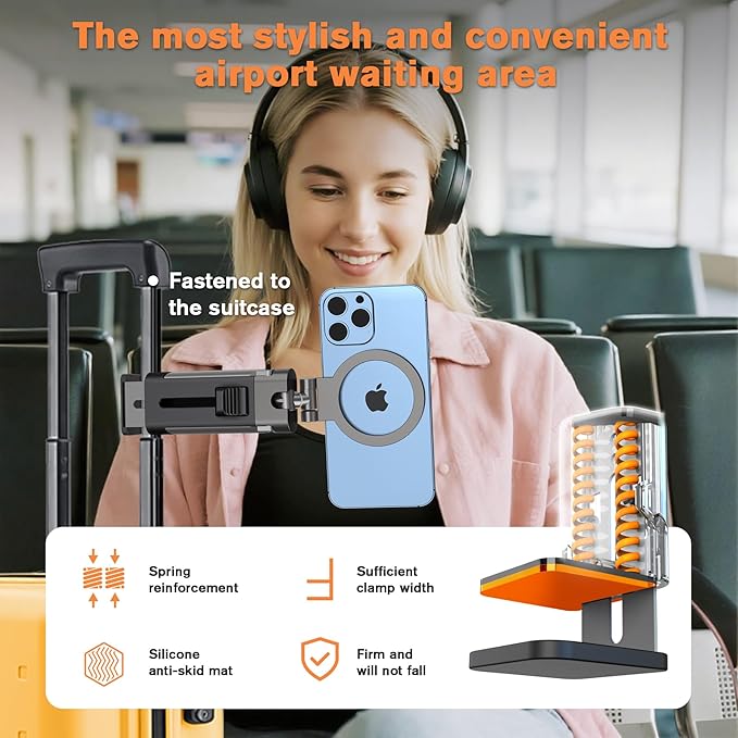 Airplane Phone Holder Mount360° Adjustable Hands-Free MountHandsfree Airport Mount Long Flight Must Haves for Woman Man Fits iPhone 17 16 15 14 Pro Max Series