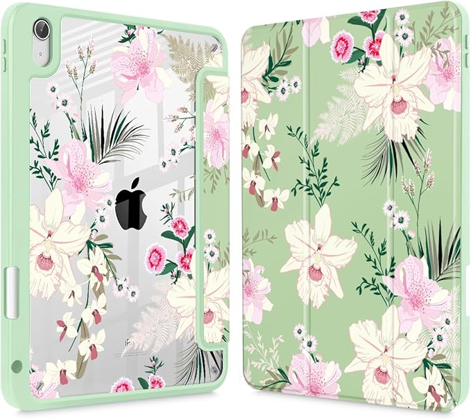 May Chen for iPad (A16) 11th Generation Case 11 Inch 2025 iPad 10th Gen Case 2022 10.9 inch Built-in Pencil Holder with Shockproof Cover Clear Back Shell Auto Wake/Sleep Garden Flower