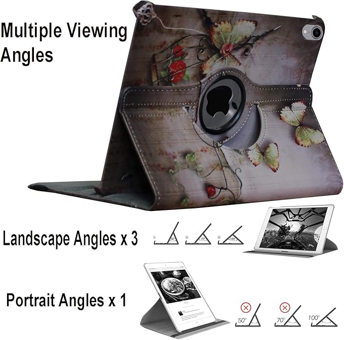 Case for iPad A16 11-inch (11th Gen 2025) for 2022 iPad 10th Generation 10.9 inch Rotating Stand Smart Magnetic Cover for Model A3354 A3355 A3356 A2696 A2757 A2777 (Butterfly Flower)