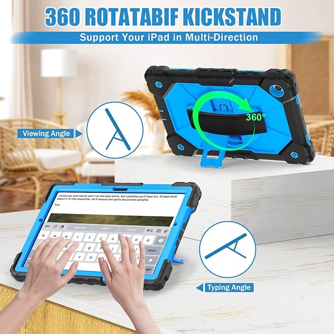 Case for Samsung Galaxy Tab A8 10.5 - Soft Silicone Protective Handle Stand Kids Case Black/Blue