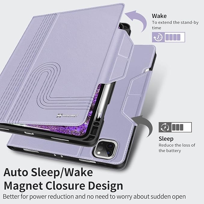 H HOLIMET Case for iPad Pro 12.9 2022 6th/5th/4th/3rd Generation 2021 2020 2018 Shockproof Folio Cover with Pencil Holder Auto Sleep Vegan Leather Purple