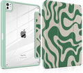 TWOLSKOO Case for iPad Pro 11-inch (M5 2025 / M4 2024) Clear Acrylic Back with TPU Bumper Pencil Holder Trifold Stand Auto Sleep/Wake Green Waves