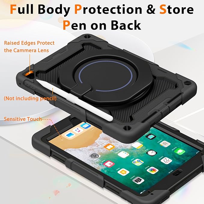 ROISKIN iPad 6th 5th Generation Case 9.7 Inch Pro 9.7 Air 2 with 360 Kickstand Hand Strap [Screen Protector 15ft Drop Protection]Heavy Duty Air 2 /Pro 9.7 / iPad 6th 5th Gen Case for Kids Women Men