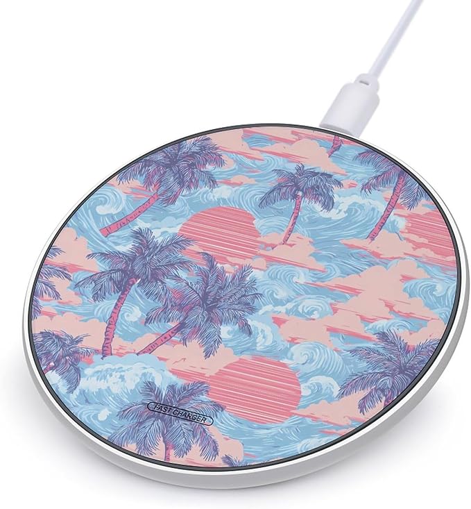 Palms Trees Ocean Wave Sun Clouds Phone Charger Magnetic Charging Pad Anti-Slip with USB Cable