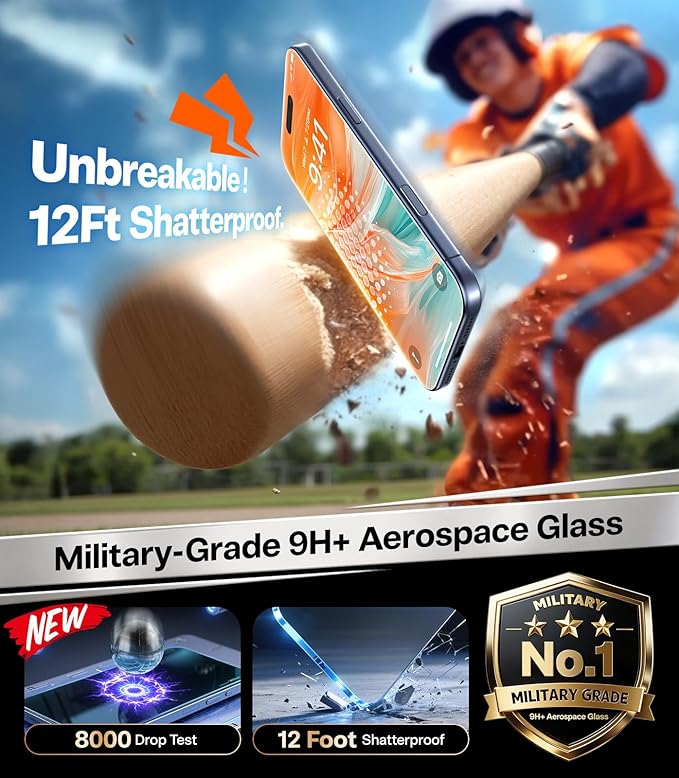 TORRAS Uncrackable 9H+ for iPhone 17 Pro Max Privacy Screen Protector [ 12FT Military-Grade Anti Shatter] [Top 25° Anti Spy Data Protection] Full Coverage Tempered Glass 2-Pack 6.9