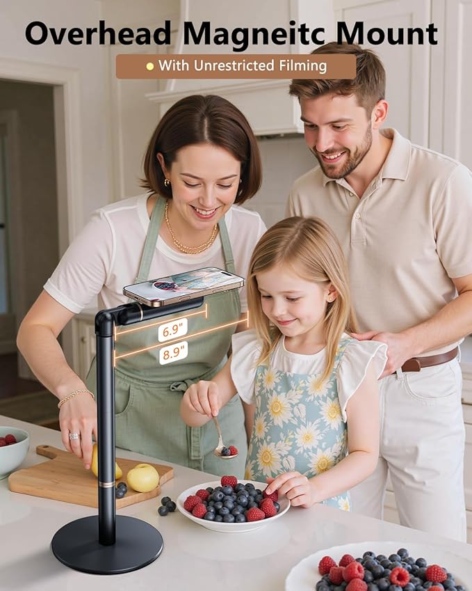 Height/Angle Adjustable Magnetic Phone Holder 10-25 Retractable Desk Phone Stand for Desk720°Rotatable+180° flip 360 Magnetic Phone Holder for Video Calls Kitchen Office Etc
