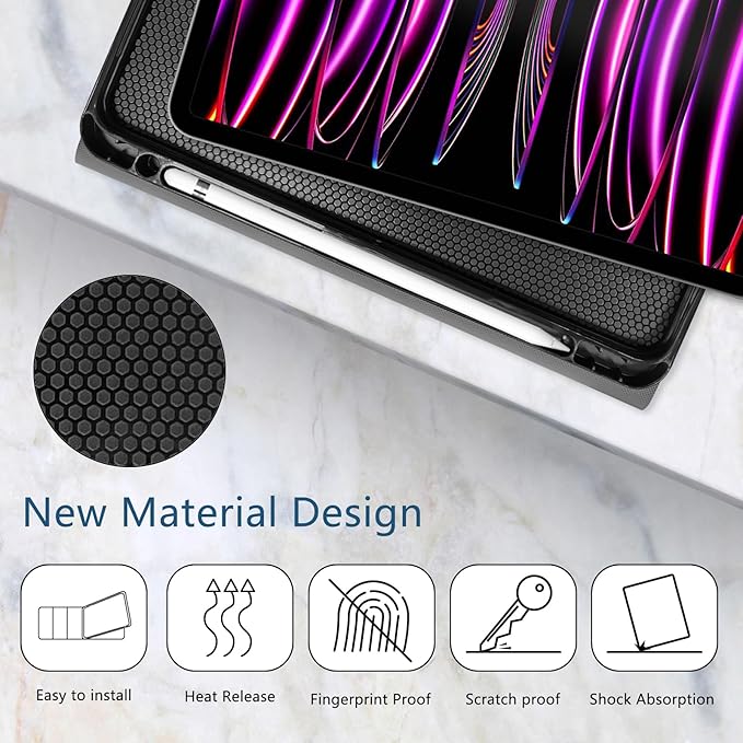 TopPerfekt for iPad Pro 11 4th/3rd/2nd/1st Gen (2022/2021/2020/2018) Keyboard Case Magnetically Absorbent Auto Sleep/Wake Support 2nd Gen Pencil Wireless Charge with Pencil Holder - Black Cow