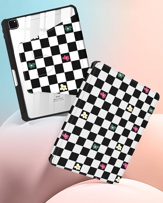 for iPad Air 11 inch Case Air 5th/4th Generation 10.9 Pro 11'' Case Women Girls for Apple Pencil Holder Cute Plaid Rotating Folio Cover for iPad Air 11 2024 (M2) 10.9 2022 2020 Pro 11
