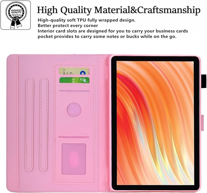 Cute Case For All-New Amazon Kindle Fire HD 10&amp10 Plus Tablet(13th/11th Generation2023/2021 Release)10.1PU Leather Slim Folding Stand Cover with Pocket Auto Wake/SleepPink Composition Book