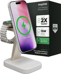 Mophie 2-in-1 Wireless Charging Stand - Qi2-Certified MagSafe Charger for iPhone &amp Apple Watch – Fast Charging Station with Adjustable Phone Stand &amp Cable Management – Up to 15W Power