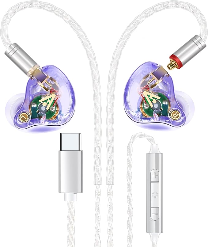 Vibes 202MC USB-C Wired Earbuds - USBC HiFi in Ear Headphones for iPhone 17/16/15 - Noise Isolating Ear Buds w/ Mic - Clear Sound Deep Bass &amp Comfort-Fit Earphones - Silver Plated Cord Carrying