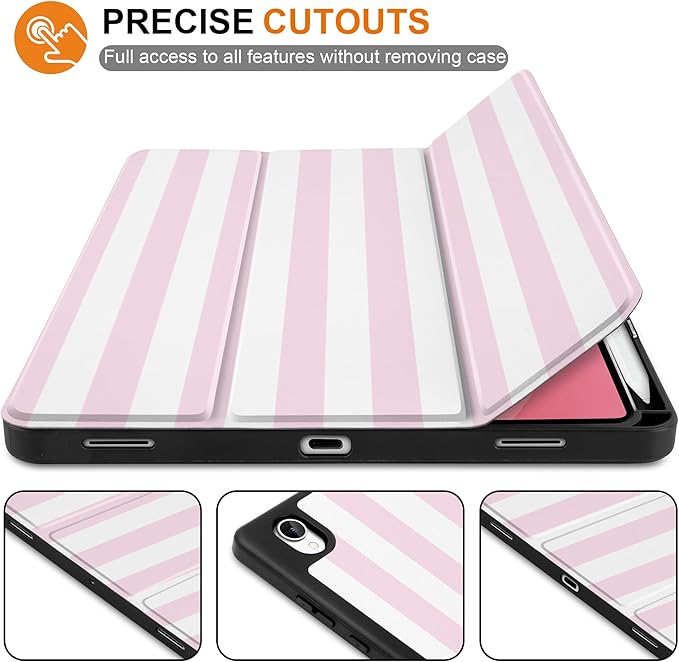 DONGKE Case for Samsung Galaxy Tab S11 5G 11 2025 Model (SM-X730/X736B) Slim Lightweight Trifold Stand Cover with S Pen Holder Auto Sleep/Wake Soft TPU Shockproof Back Pink Stripes