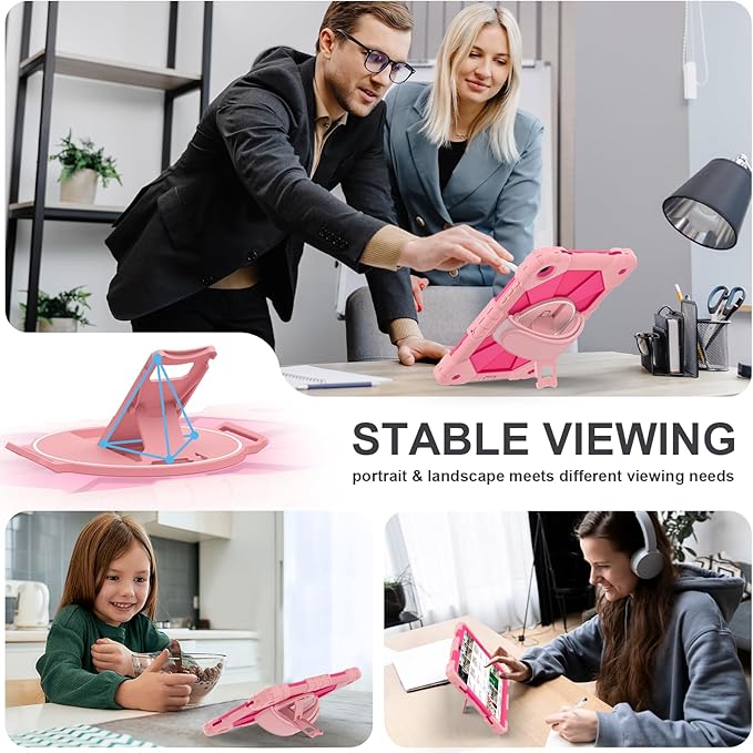 for Samsung Galaxy Tab A11 Plus/A9+ Case 2025/2023 11 Inch Rugged Galaxy Tab A11+ Case Samsung A9 Plus Tablet Cover with 360 Rotating Stand Hand Strap Shoulder Strap Screen ProtectorRosePink