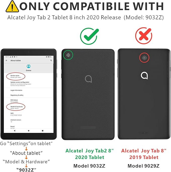 Case for for Alcatel Joy Tab 2 Tablet 8-inch 2020 Release (Model: 9032Z) - [Built-in Kickstand] Anti Slip Kids Friendly Shockproof Silicone Protective Cover (Black/Black)