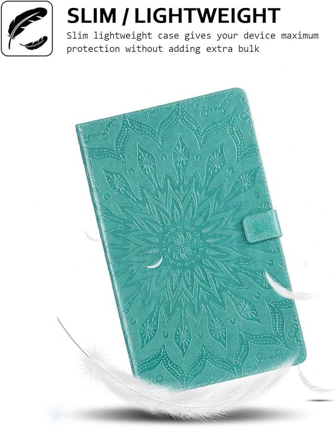 Folio Case for Fire HD 10 (9th/7th/5th Generation 2019/2017/2015 Release) Techcircle Sunflower Embossed Stand Protective Cover with Card/Cash Holder for Amazon Fire HD 10.1 Inch Tablet Green