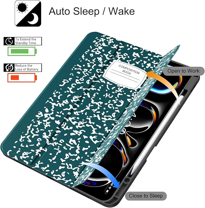 Soke Case for New iPad Pro 13 Inch (M5/M4 2025/2024 Release) with Pencil Holder Trifold Stand Shockproof [Support Apple Pencil Charging + Auto Wake/Sleep] Soft TPU Back Cover Book Teal