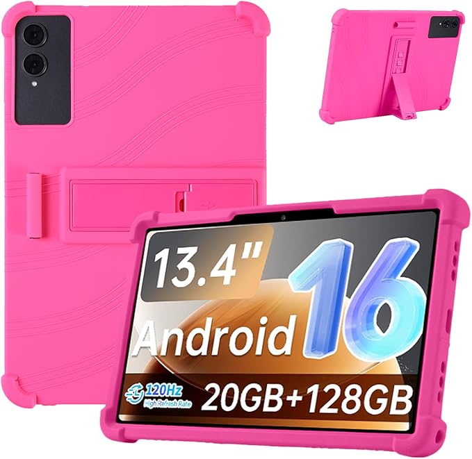 Case for TECLAST T65 13.4-Inch Tablet – Shockproof Silicone Protective Cover with Kickstand Drop-Resistant Business Style (Rose Red)